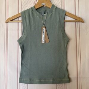 New SKIMS Cotton Jersey Mock Neck Tank in Mineral Size XXS AP-TNK-0268 NWT